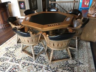 Romweber Viking Oak Poker Table And 7 Chairs