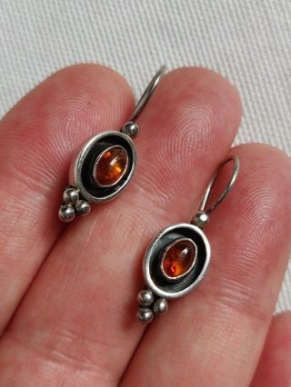 Vintage Middle Eastern Solid Silver 800 Earrings With Real Amber Stones 4 Grams