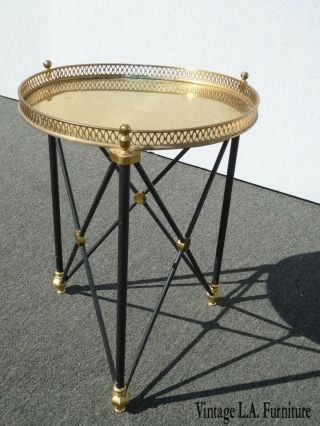 Vintage French Provincial Brass Side Table Hollywood Regency Serving Tray