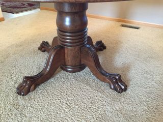 Antique Oak Claw Foot Table,  W/2 - 10 