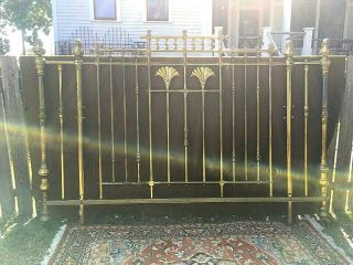 Antique King Size Art Deco Heavy Brass & Iron Bed Headboard Only