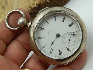 Antique 1883 Heavy Coin Silver Waltham Wm Ellery 11 Jewel 18 Size Pocket Watch