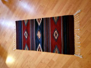 Vintage Native American Indian Hand Woven Southwestern Rug - Colorful W/ Fringe