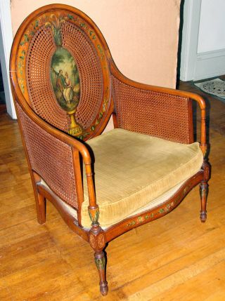 Handsome English Side Chair,  Painted Scenes,  Cane Work,  Circa 19th/early 20th C