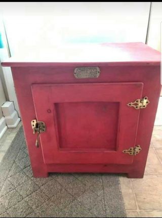 Vintage White Clad Ice Box Style Cabinet End Side Table Barn Red