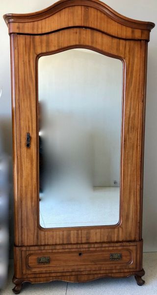 Antique Solid Walnut Small Mirrored Armoire