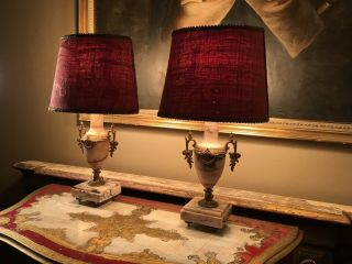 Antique French Veined Marble & Ormolu Table Lamps