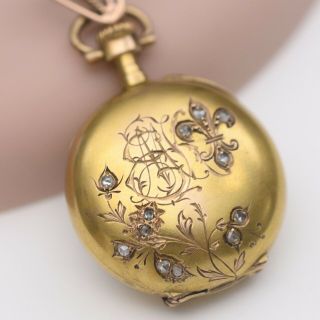 Antique Victorian 18k Gold Rose Cut Diamond Fleur De Lis Pocket Watch Pendant