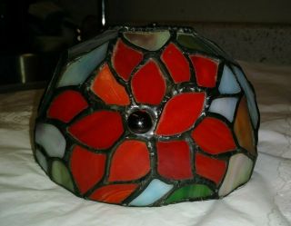 Small Tiffany Style Jeweled Red Poinsettia Stained Leaded Slag Glass Lamp Shade 3
