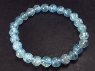Gem Blue Topaz Bracelet From Brazil - 7 " 8mm Round Beads