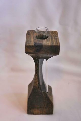 Unique Carved Wood Stand With Glass Test Tube Bud Vase