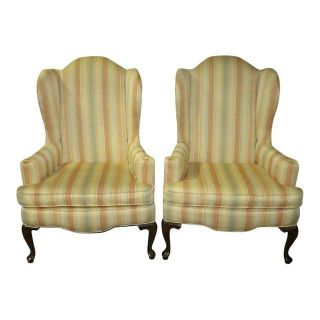 Vintage Ethan Allen Queen Anne Style Wing Chairs