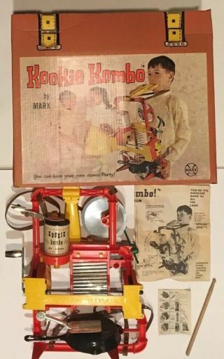 Vintage 1960 Marx Kookie Kombo One Man Band Washboard Kazoo Drums W/box