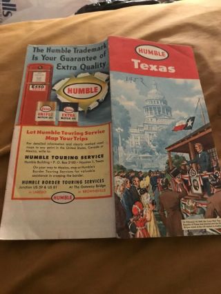 1953 Humble Texas Vintage Road Map / Great Cover Graphics