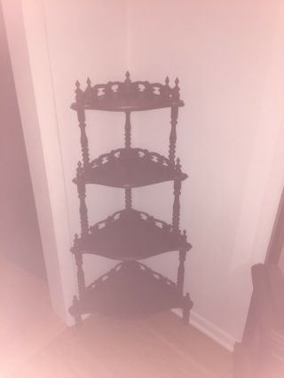 Gorgeous Decorative Victorian Walnut Corner Stand with 4 Shelves 2