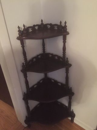 Gorgeous Decorative Victorian Walnut Corner Stand with 4 Shelves 3