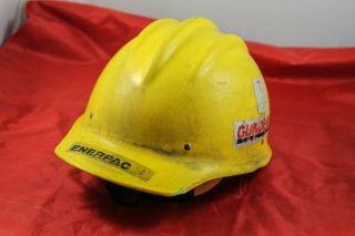 VINTAGE Yellow FIBERGLASS BULLARD 502 Hard Hat IRONWORKER W/SUSPENSION LINER 3