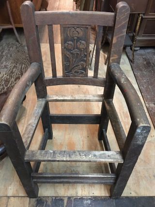 Very Unusual Arts & Crafts Mission Tiger Oak Arm Chair For Restoration Carved