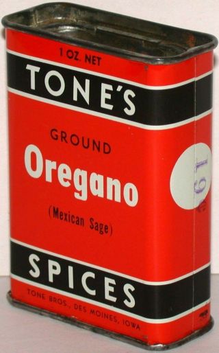 Vintage spice tin TONES GROUND OREGANO Mexican Sage Des Moines Iowa, 2