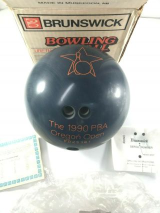Vintage 1990 Pba Oregon Open Cobalt Blue Rhino Brunswick Bowling Ball W/ Box