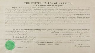 Andrew Johnson 1866 Land Grant.  Roseburg Oregon Territory.  Douglas County.