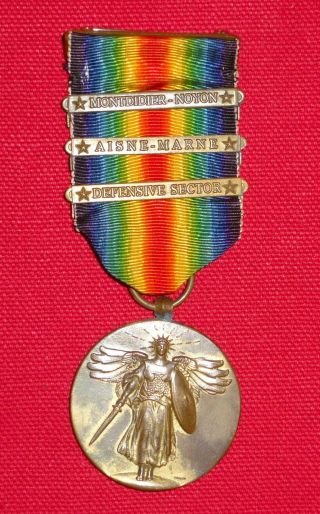 U.  S.  Ww1 Victory Medal With 3 Bars