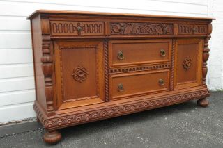 Early 1900s Heavy Carved Buffet Server Sideboard Bathroom Vanity Console 9881