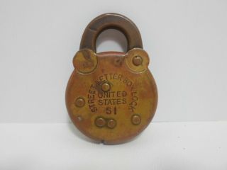 Vintage Brass United States Street Letter Box Lock 51 No Key