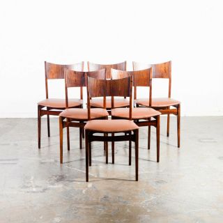Mid Century Danish Modern Dining Chairs Set 6 Brazilian Rosewood Brown Denmark