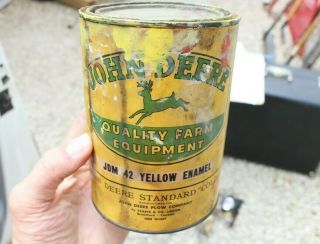 Vintage John Deere Official Yellow Paper Label Paint Can Tractor Plow Tin