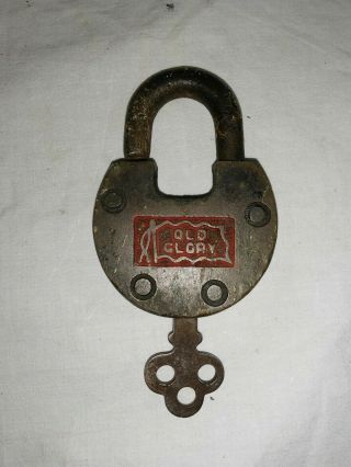 Vintage Old Glory Brass Padlock Lock With Key Steampunk
