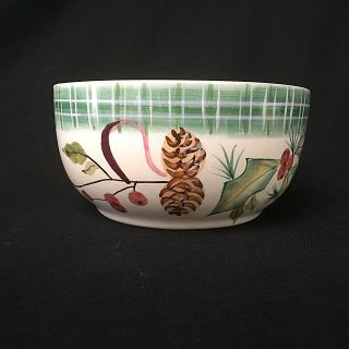 Vintage Zrike Handpainted Christmas Bowl Pinecones Holly Berry Ribbon Collectibe