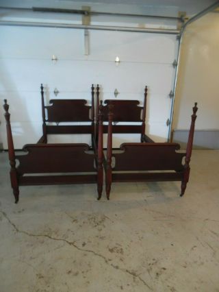 Pr.  Of Antique Mahogany Twin Size Poster Beds