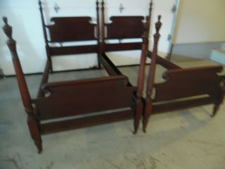 Pr.  of Antique Mahogany Twin size Poster Beds 2
