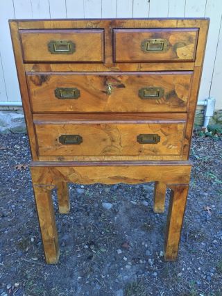 Antique Campaign Desk Chest Brass & Camphorwood Key Unusual Design