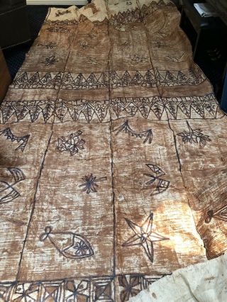 Old Huge SOUTH PACIFIC TAPA CLOTH Tribal Hand Pounded And Painted 74x172” NR 2