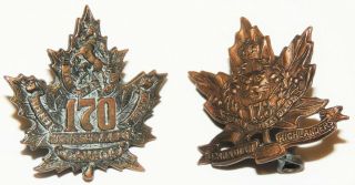 Ww1 Ww2 173rd,  170th Cef Canadian Highlanders Cap Collar Badge W/ Lugs