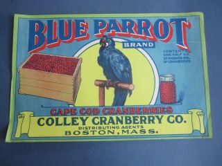 Old Vintage - Blue Parrot - Cape Cod Cranberry - Label - Boston Mass.