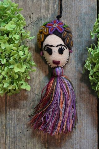 Frida Kahlo Tassel Hand Embroidered Mayan Chiapas Mexico Folk Art Boho Hippie