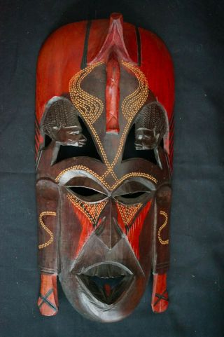 Exceptional Modern African Wall Sculpture,  Tribal Wood Carved Mask 15.  5 " X 7.  5 "
