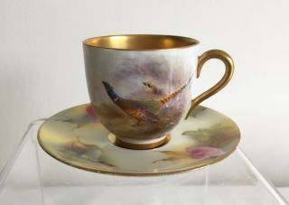 Vintage Royal Worcester J.  Stinton Handpainted Pheasant Miniature Cup & Saucer