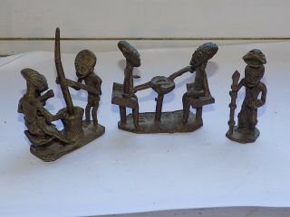 3 X Vintage African Ashanti Benin ? Tribal Cast Bronze/brass Figures