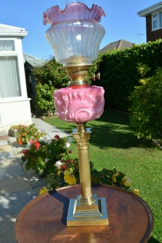 Victorian Twin Burner Oil Lamp.  Pink Font No Damage U/k Only