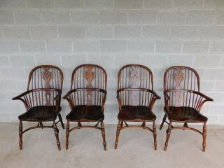 Vintage Custom Hoop Back Windsor Style Arm Chairs - Set Of 4