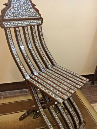 Antique Egyptian Curving Beech Wood Chair Inlaid Mother Of Pearl