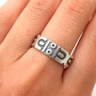 925 Sterling Silver Vintage Mexico Tribal Design Band Ring Size 9