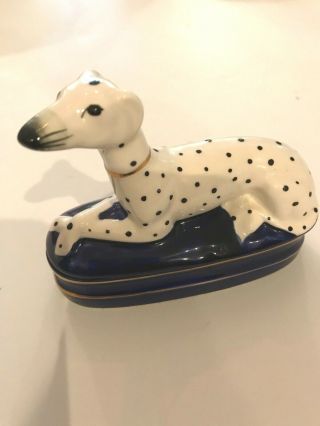 Vintage Figurine Dalmatian Dog With Blue Base Made In Japan