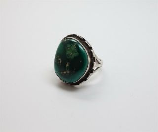 Estate Found Vintage 1950s/60s Modernist Malachite Cabochon Sterling Silver Ring