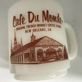 Cafe Du Monde Orleans Cup Souvenir Milk Glass French Market 3.  5 Inch White