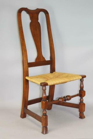 A Great Early 18th C Ct Queen Anne Chair With Bold Spanish Feet In Cherry